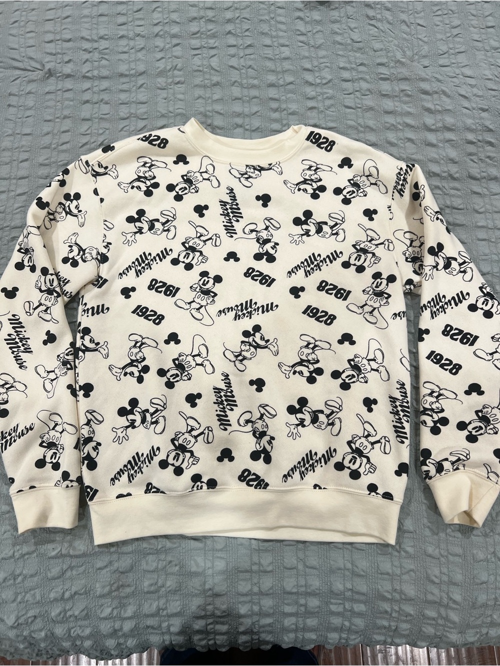 Disney Cream Crewneck with Black Mickey Allover Print